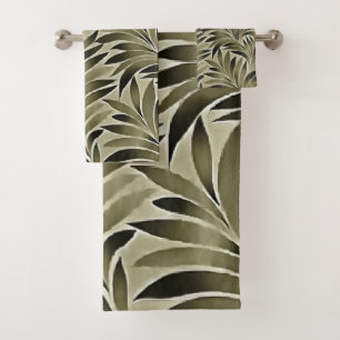 Arty Bladeren In Doffe Groen Grijs Kkaki Kleur Bad Handdoek