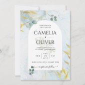 Arty Botanical Greenery Gold Faire-part de mariage (Devant)