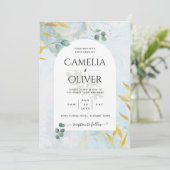 Arty Botanical Greenery Gold Faire-part de mariage (Debout devant)