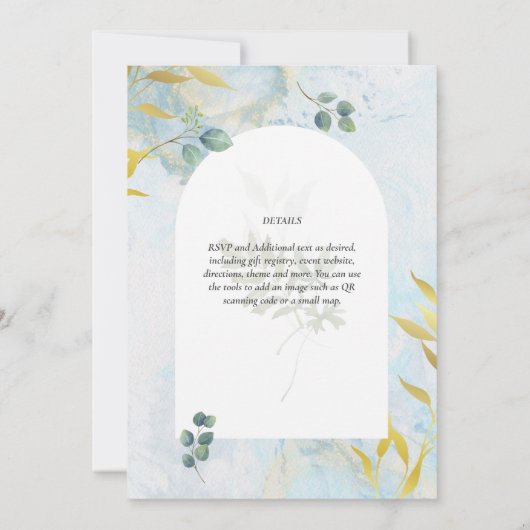 Arty Botanical Greenery Gold Faire-part de mariage (Dos)