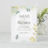 Arty Botanical Greenery Gold Faire-part de mariage (Debout devant)