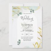 Arty Botanical Greenery Gold Faire-part de mariage (Devant)