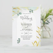 Arty Botanical Greenery Gold Faire-part de mariage (Debout devant)