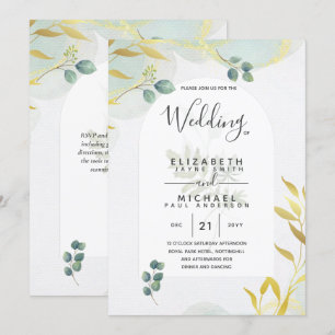 Arty Botanical Greenery Gold Faire-part de mariage