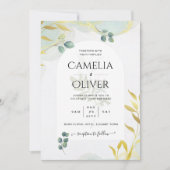 Arty Botanical Greenery Gold Faire-part de mariage (Devant)