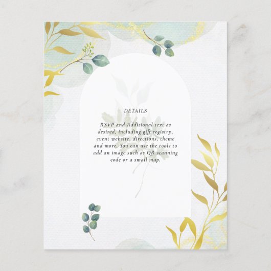 Arty Botanical Greenery Gold Wedding Invitation (Achterkant)