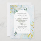 Arty Botanische Groenelementen Gouden Trouw Uitnod Kaart (Voorkant)