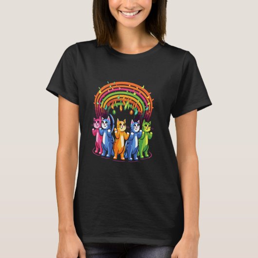 Arty Festival Regenboog Kat Rave T-shirt (Voorkant)