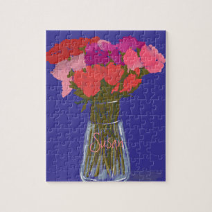 Arty Gelukkige Kleurrijke Bloemen in Vaas +Custom Legpuzzel