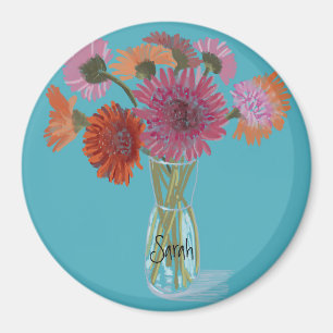 Arty Gerbera Kleurrijke Bloem +Custom Naam Magneet