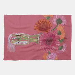 Arty Gerbera Kleurrijke Bloem +Custom Naam Theedoek