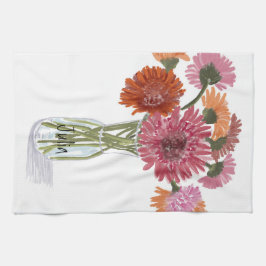 Arty Gerbera Kleurrijke Bloem +Custom Naam Theedoek