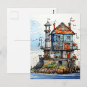 Arty Little Seaside Shack Art Briefkaart (Voorkant / Achterkant)
