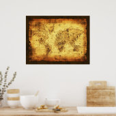 Arty Old Gold Wereldkaart Poster (Keuken)