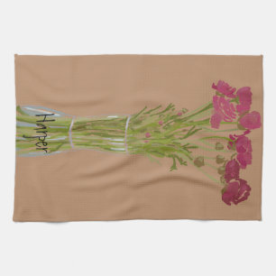 Arty Ranunculus Kleurrijke Bloem +Custom Naam Theedoek