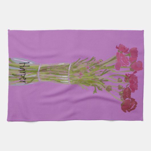 Arty Ranunculus Kleurrijke Bloem +Custom Naam Theedoek (Horizontaal)