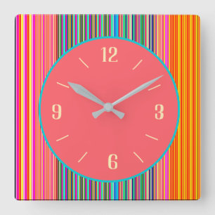 Arty Snoep Striped Border+ Pink Center Clock Vierkante Klok