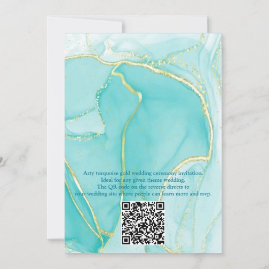 Arty turquoise Or abstraite fleur Invitation (Dos)