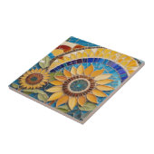 Arty Yellow Zonnebloem Abstract Faux Mozaïek Blauw Tegeltje (Zijkant)