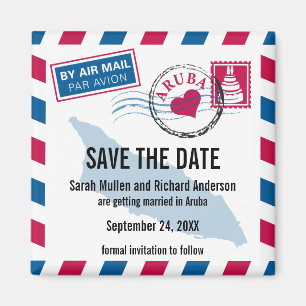 Aruba Air Mail Wedding Save the Date Magneet