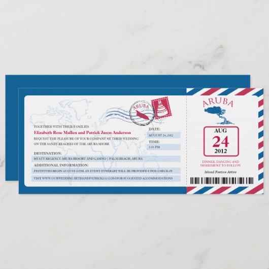 Aruba Airmail Boarding Pass Invitation au mariage (Devant / Derrière)