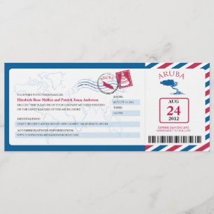 Aruba Airmail Boarding Pass iWedding Invitation Kaart
