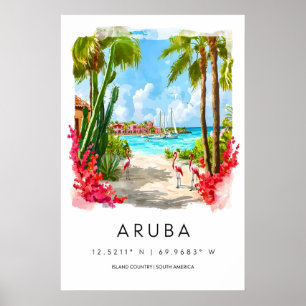 Aruba Aquarel Poster Aruba Reisprint Aruba