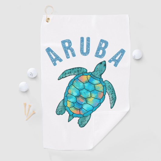 Aruba Beach Zee schildpad illustratie Golfhanddoek (Insitu)