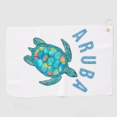 Aruba Beach Zee schildpad illustratie Golfhanddoek (Horizontaal)