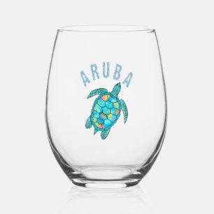 Aruba Beach Zee schildpad illustratie Wijnglas Zonder Voet