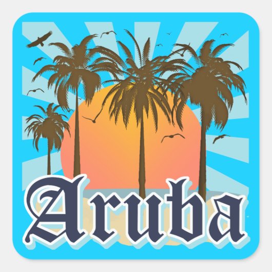 Aruba Beaches Sunset Vierkante Sticker (Voorkant)