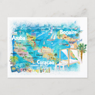 Aruba Bonaire Curacao Illustrated Islands Travel Briefkaart