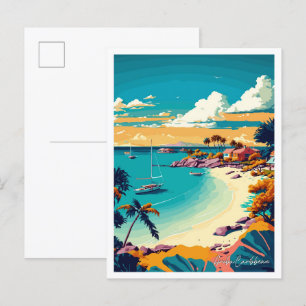 Aruba Caribbean Art Vintage Travel Illustratie Briefkaart