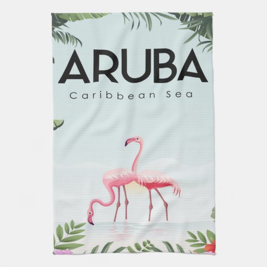 Aruba Caribbean Zee Flamingo | Funny Flamingo Theedoek (Verticaal)