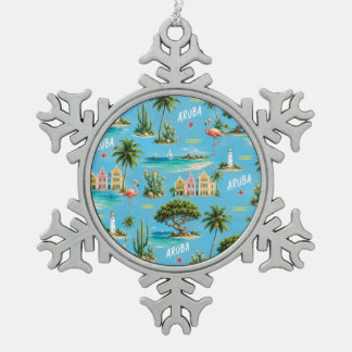 Aruba Caribisch eiland vuurtoren reis souvenir Tin Sneeuwvlok Ornament