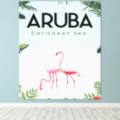 Aruba Caribisch Zee Flamingo | Grappige Flamingo Canvas Afdruk (Insitu (Houten vloer))