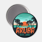 Aruba Caribisch Zee Retro Sunset Souvenirs Magneet (Voorkant / Achterkant)