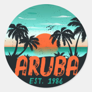 Aruba Caribisch Zee  Retro Sunset Souvenirs Ronde Sticker