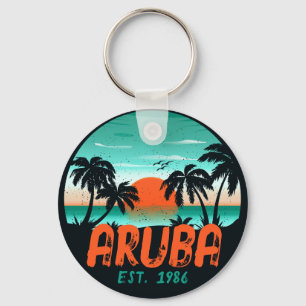 Aruba Caribisch Zee Retro Sunset Souvenirs Sleutelhanger