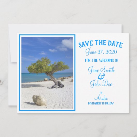 Aruba Destination Wedding Blue Divi Tree Save The Date (Voorkant)