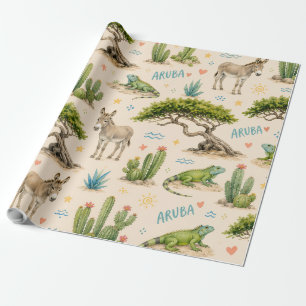 Aruba divi boom, ezel, leguaan, cactus cadeaupapier
