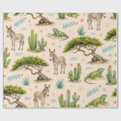 Aruba divi boom, ezel, leguaan, cactus cadeaupapier (Vlak)
