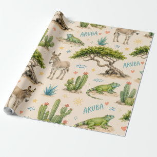 Aruba divi boom, ezel, leguaan, cactus cadeaupapier