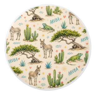 Aruba divi boom, ezel, leguaan, cactus keramische knop