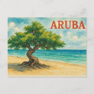 Aruba Divi Tree Eagle Beach aquarel Feestdagenkaart