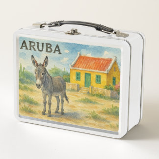Aruba Donkey with Yellow Cunucu house watercolor