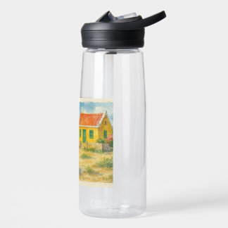 Aruba Donkey with Yellow Cunucu house watercolor Waterfles