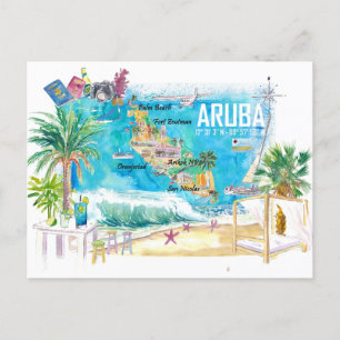 Aruba Dutch Antilles Caribbean Island geïllustreer Briefkaart
