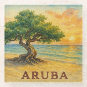Aruba Eagle Beach Divi Tree Gouden Uur Glazen Onderzetter