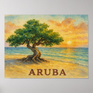 Aruba Eagle Beach Divi Tree Gouden Uur Poster